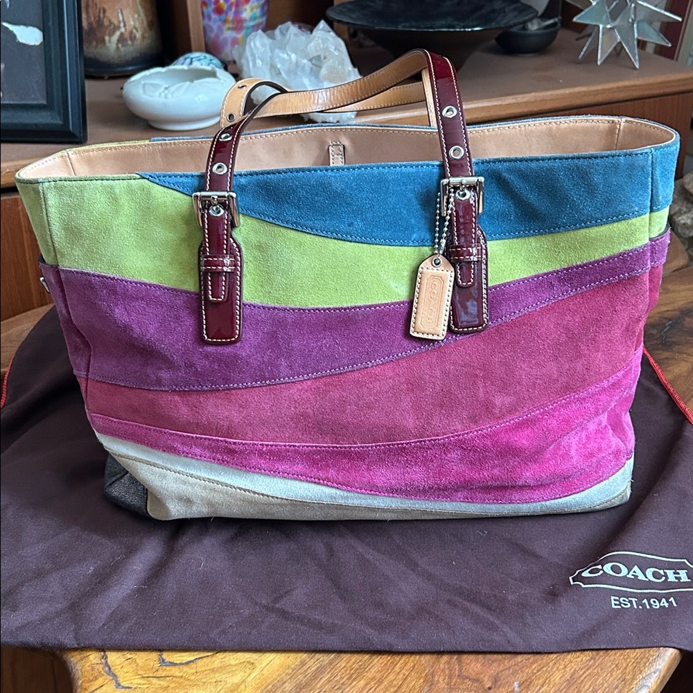 Coach Limited Edition Large Wave Multicolor Suede Gallery Tote Purse Bag